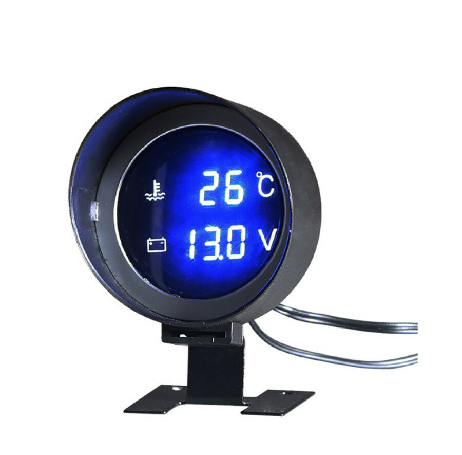 Precise LCD Car Truck Voltmeter&Water Temp Gauge Round Blue LED with Accessories