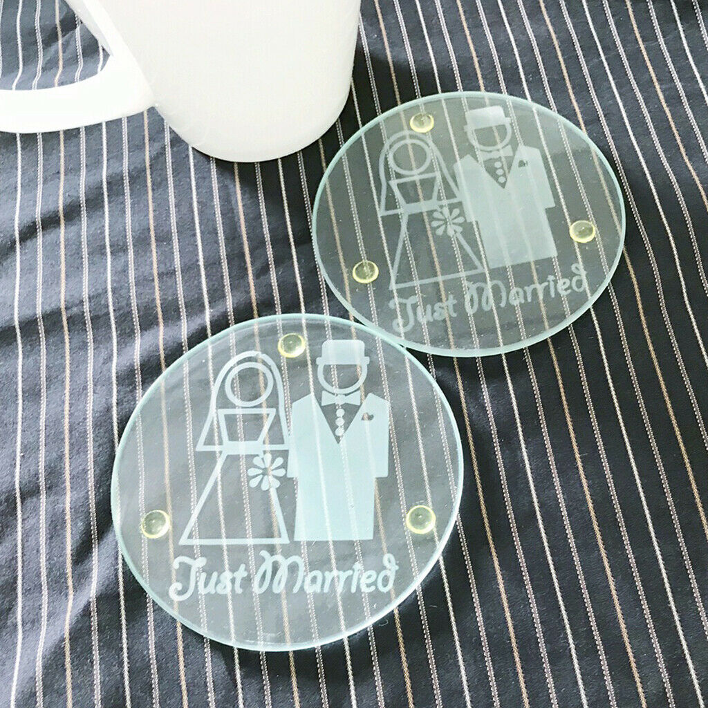 Just Married Wedding Glass Coasters, Set of 2