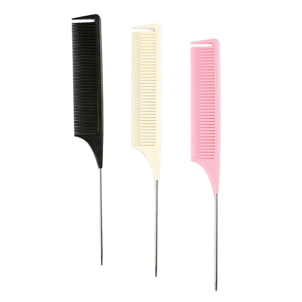 3x Antistatic Plastic Styling Pin Tail Cutting Backcombing Teasing Combs Set