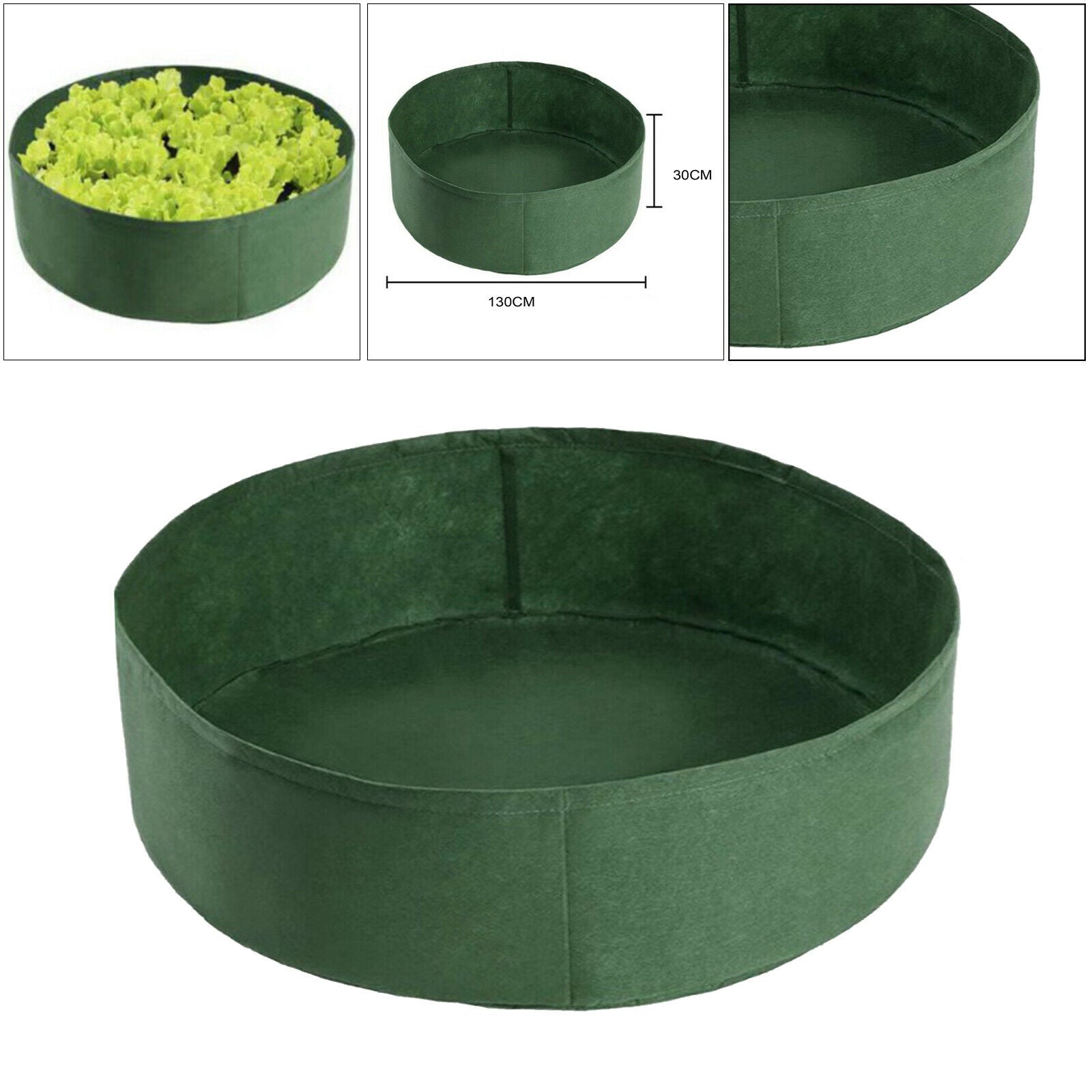 Round Fabric Raised Bed Garden Grow Bag Pouch In/Outdoor Green_130x30cm
