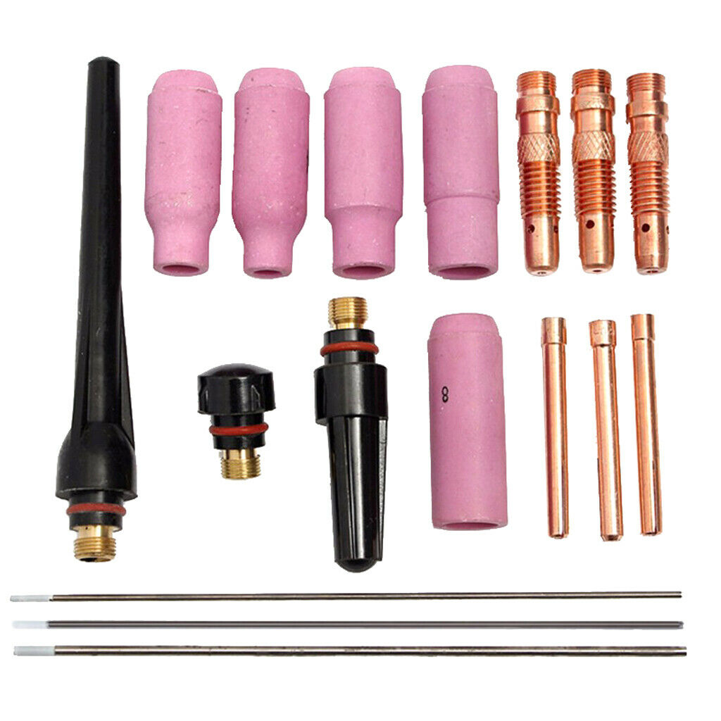 17/Set TIG Welding Torch 17/18/26 Kit Gas Lens-Tungsten 1/16-3/32-1/8