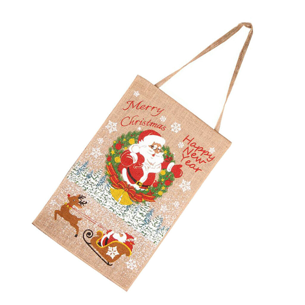 Christmas Santa Elk Linen Flag Hanging Flag Banner Christmas Home Wall Decor