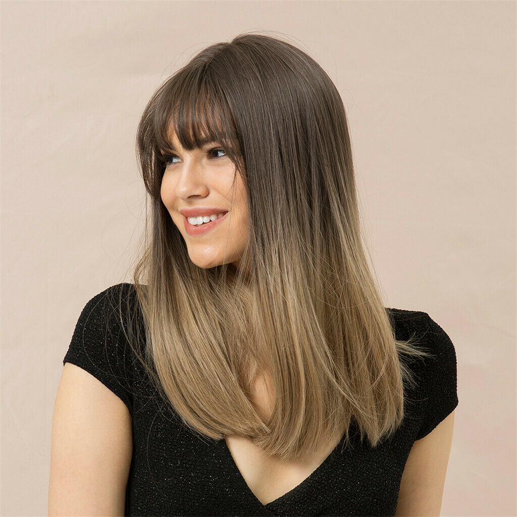 Gradient Brown Long Hair with Adjustable Wig   to Fit Any Head Size for Women
