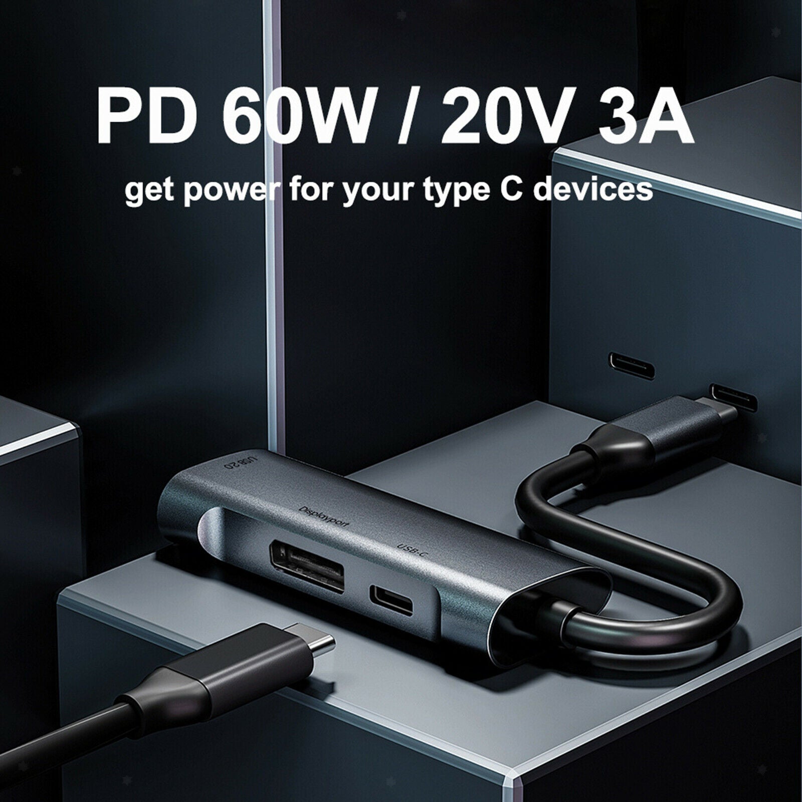 USB C to Display Adapter 480Mbps 60W PD Charger for MacBook Pro Smartphones