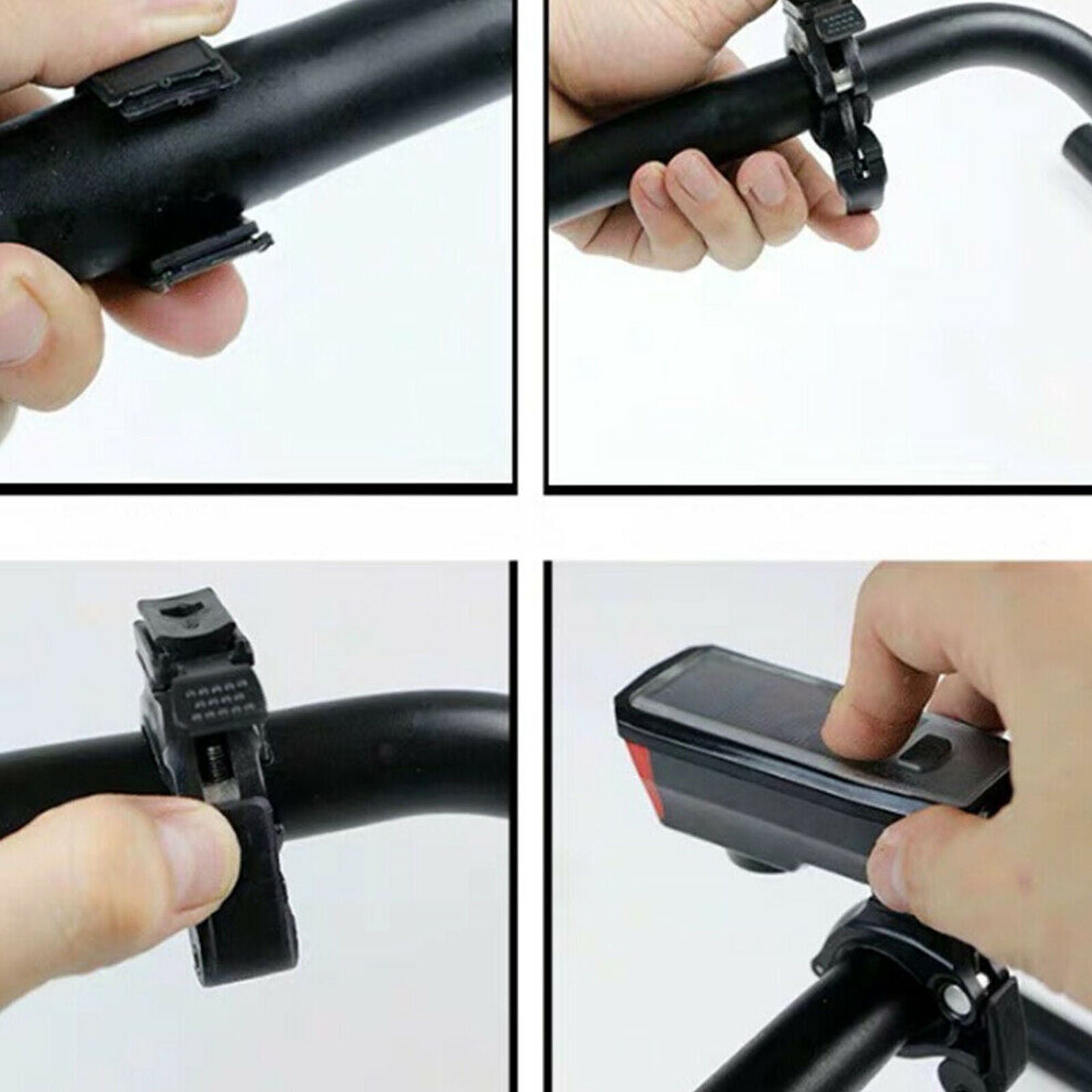 Solar Powered USB Rechargeable LED Bicycle Headlight Bike Head Light Lamp + Horn