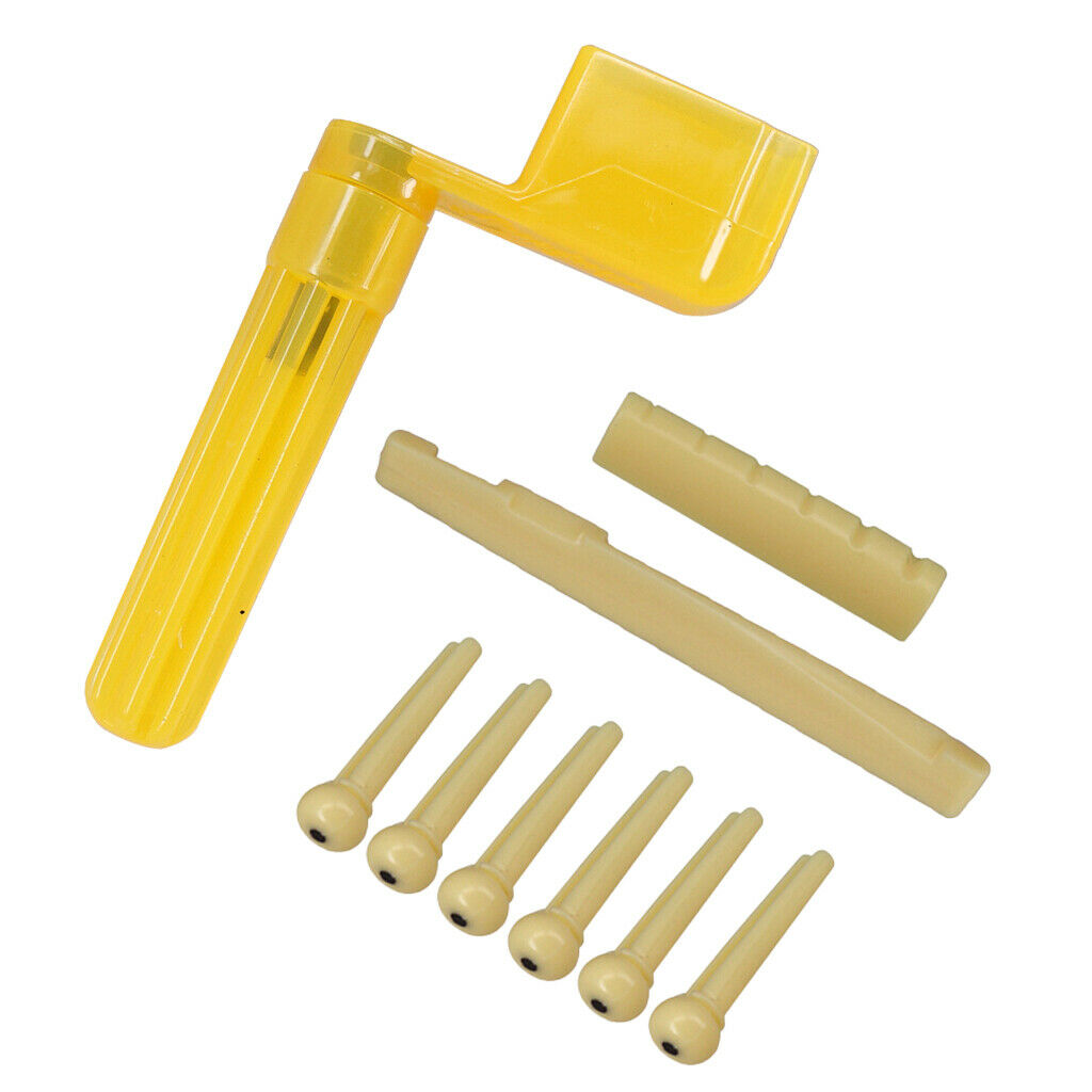 Durable 6 Strings Guitar Saddle Nut Beige+Bridge Pins+String Winder DIY