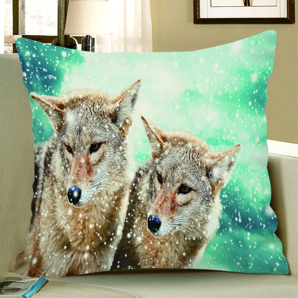 Velvet Animal Printed Throw Pillow Cover Cushion Sham Pillowcase 50cm Wolf