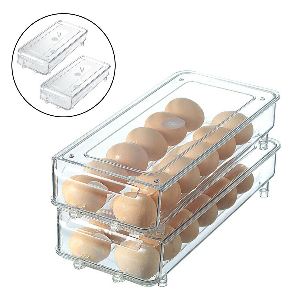 Stackable egg holder drawer that scrolls down automatically