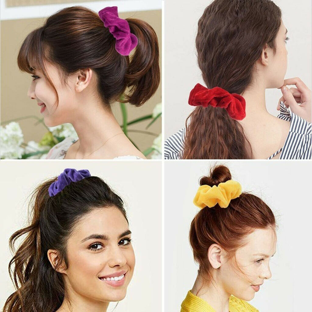 Pack of 50 Velvet Hair Scrunchies Elastic Bobbles Hair Bands (Mixed) - Soft