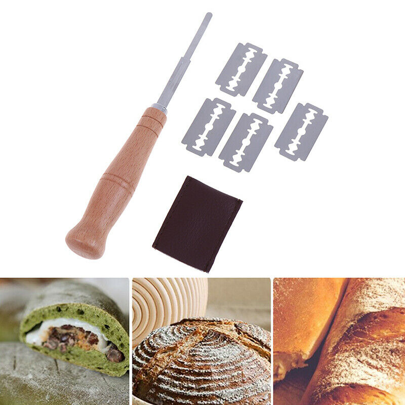 5 Blades Bread Bakers Lame Slashing Tool Dough Making Cutter Wood Handle Set Lt