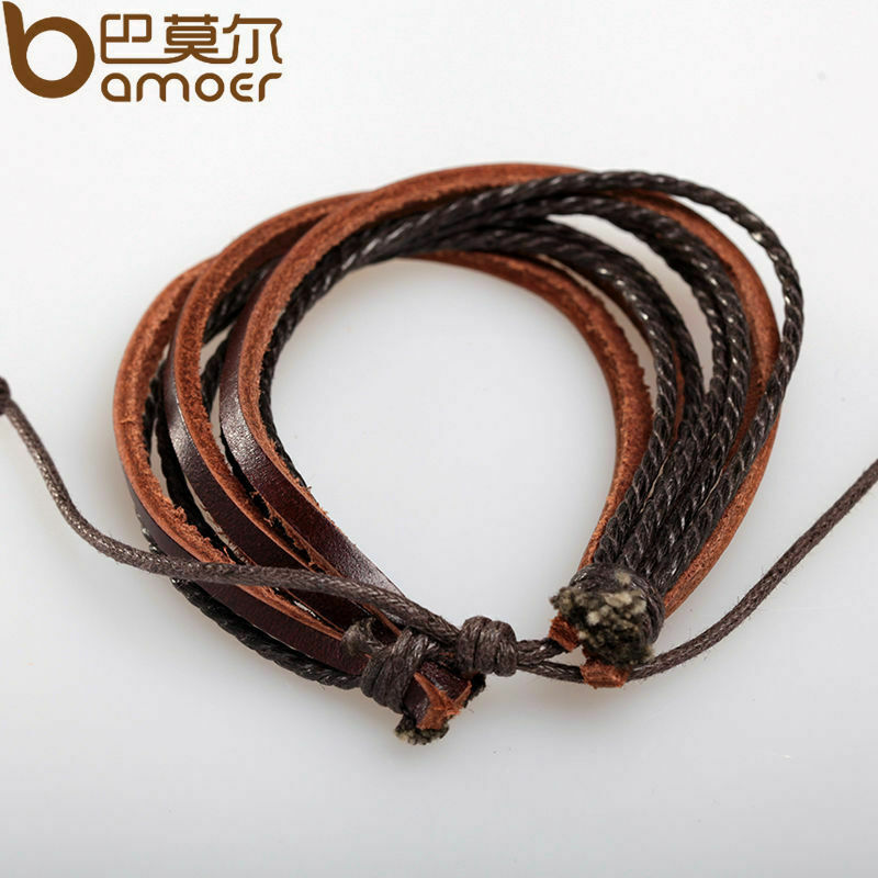 2pcs Fashion Leather Bracelet Braided hemp rope bangle for Women/Men Jewelry