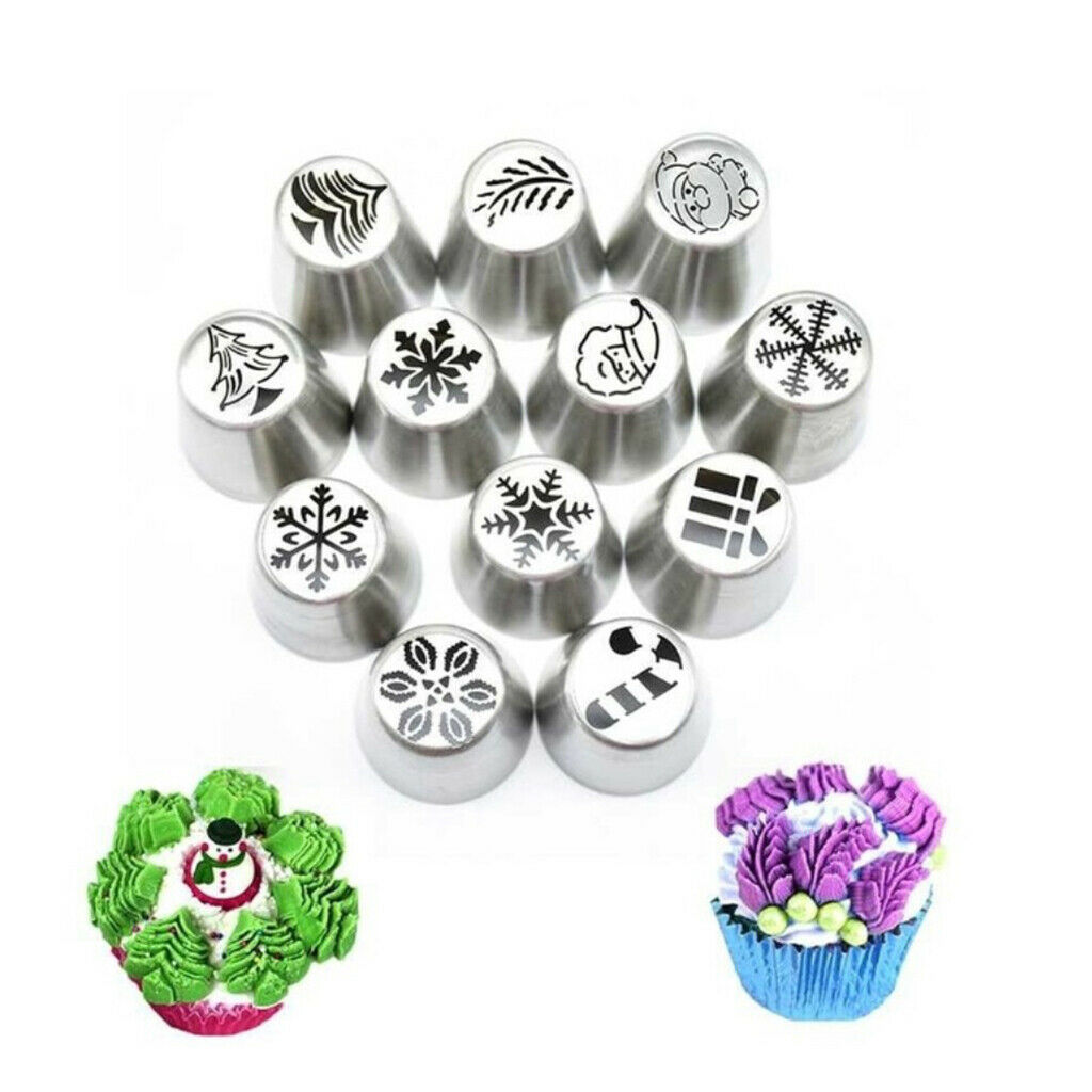 12 Pieces Christmas Icing Piping Nozzle Dispenser Set Stainless Steel Tools