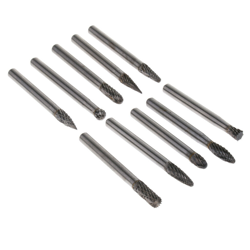 10 Piece 1/4" Shank Double Cut Carbide Rotary Burr Die Grinder Carving Bit