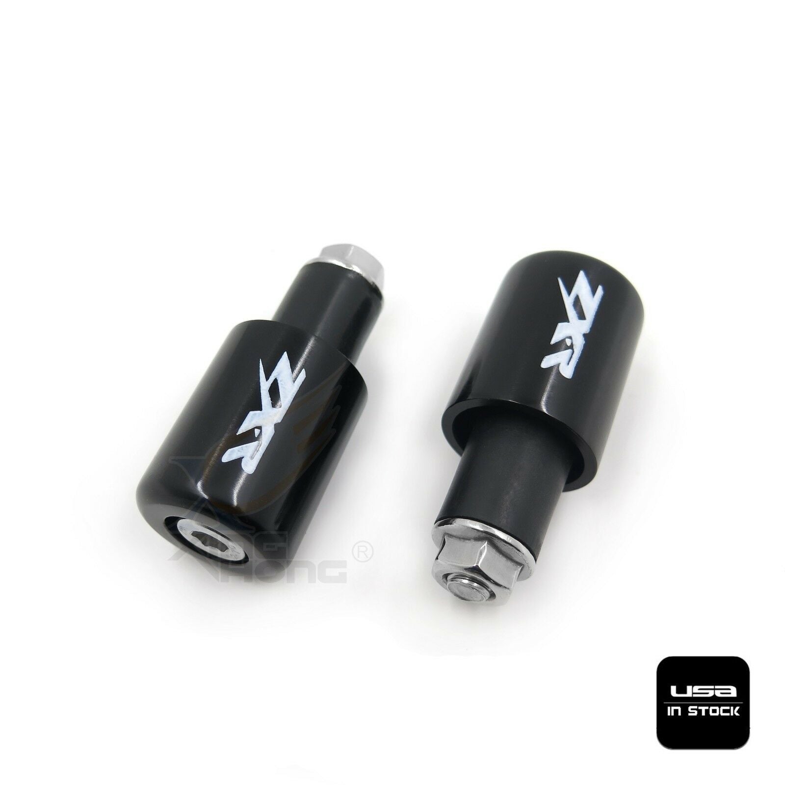 Black Bar Ends w/"ZXR" Rubber Black For 96-03 Kawasaki Ninja ZX7R /99-00 ZRX1100