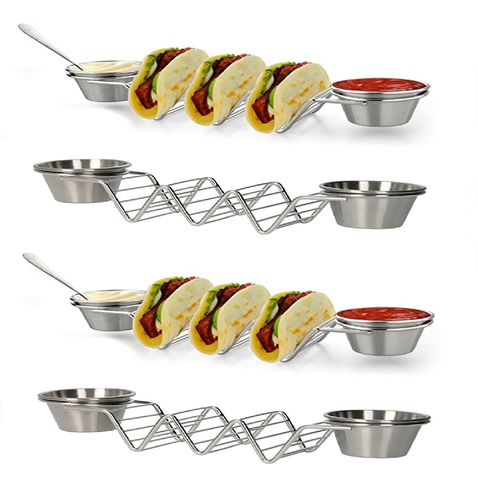 2Pcs Stainless Steel Taco Holder Tray Stand Rack Plate Kitchen Cooking Tool