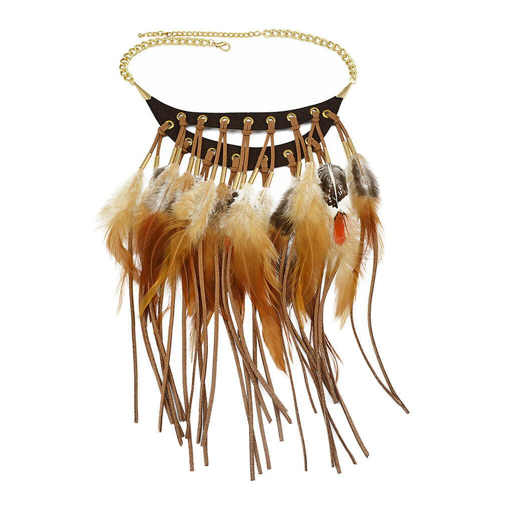 Prettyia Fashion Tassel Faux Feather Necklace Pendant Statement Bib Choker