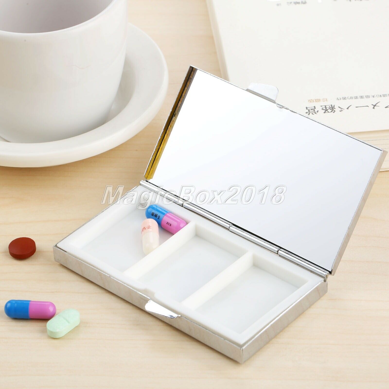 3 Grids Portable Pill Box Medicine Vitamin Organizer Container Rectangle Metal