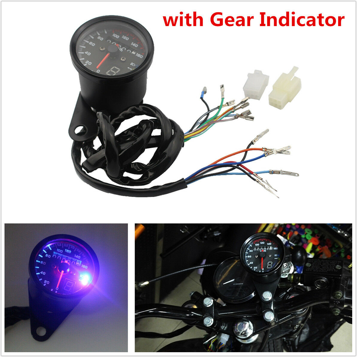 12V Motorcycle Speedometer Odometer Digital Gear Gauge LED Backlight 0~160KM/H