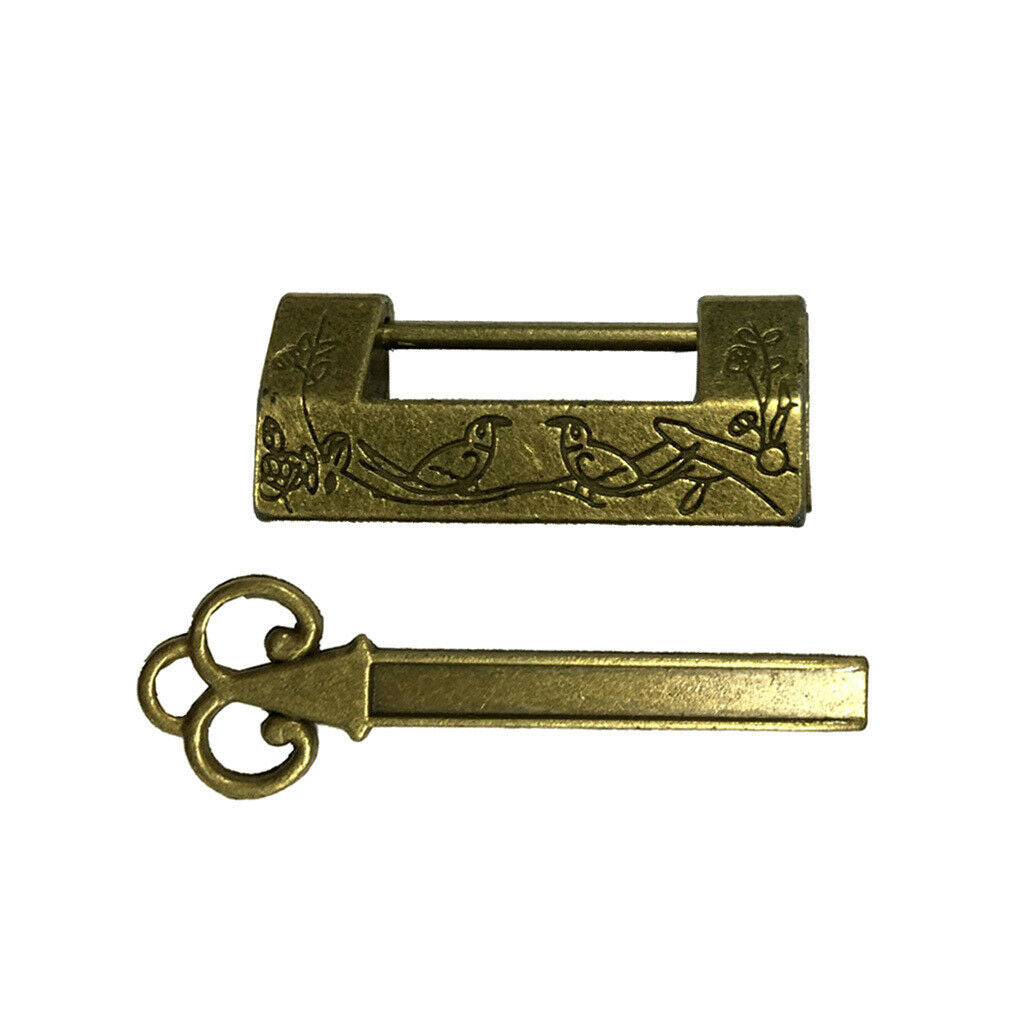 Old Style Alloy Mini Cabinet Door Jewelry Box Padlock Key Chinese Brass Lock