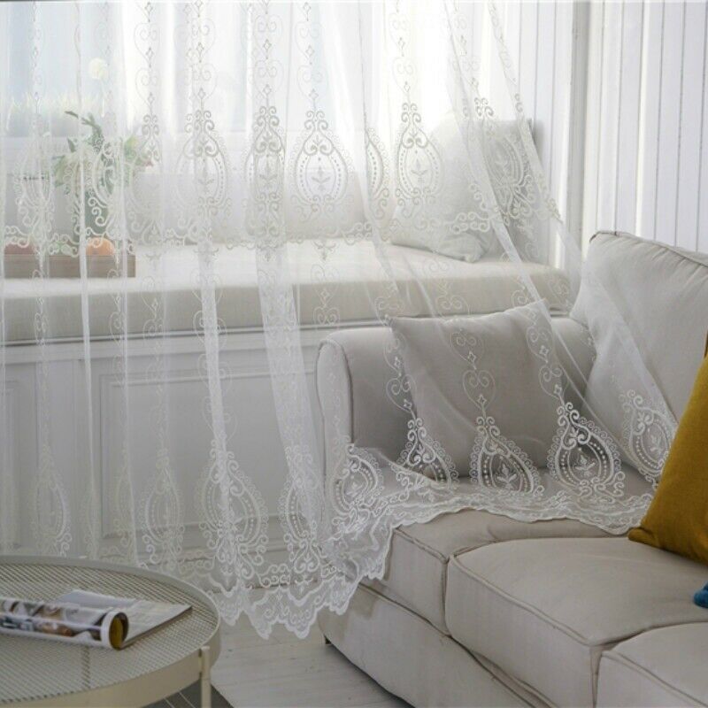 Baroque Embroidery Curtains Fabric Pelmets Lace Tulle Voile Panel Drape Divider