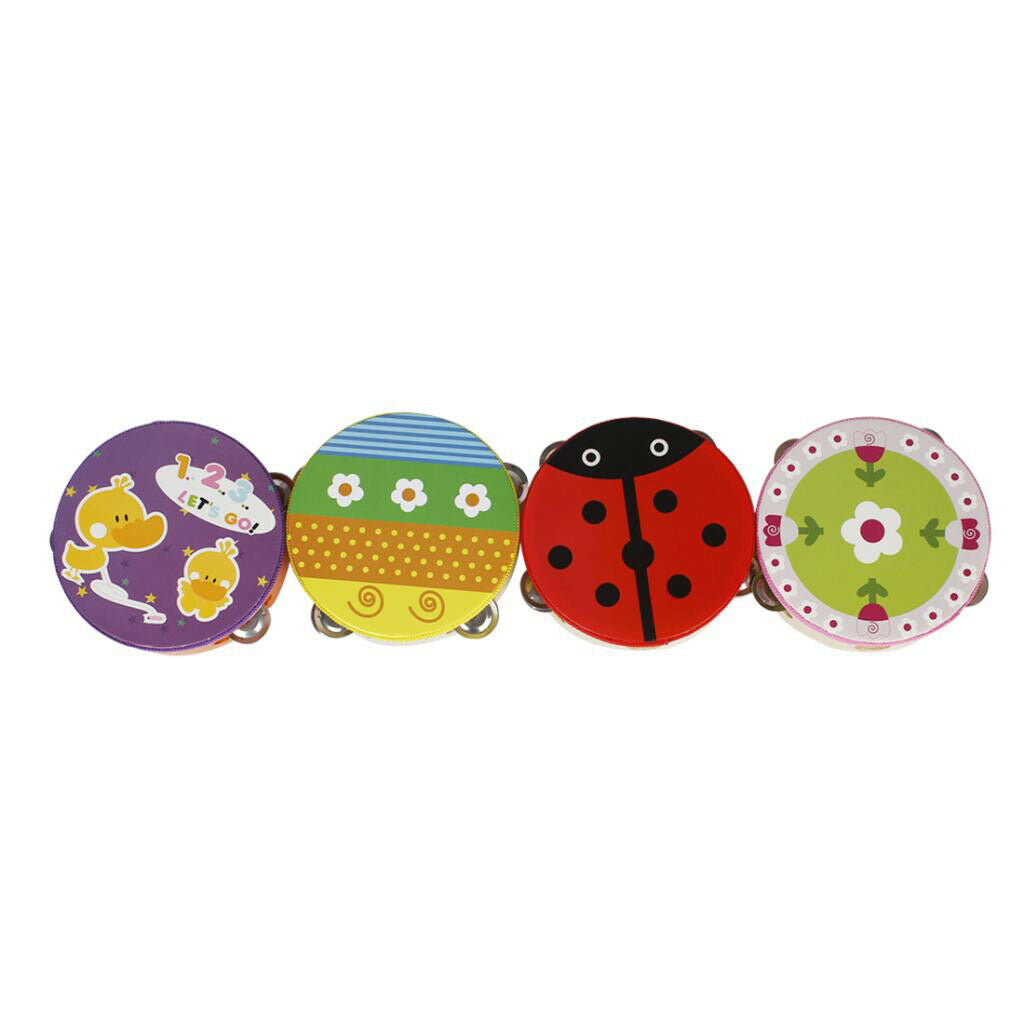 Portable Round Cartoon Tambourine Hand Drum Children Rhythm Rattle Toys 14.8 x