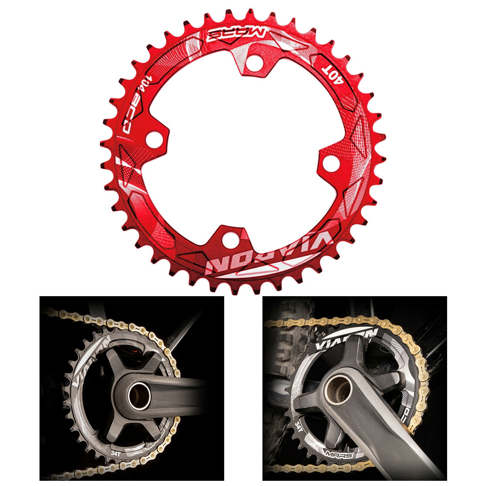 Bike Chainring Road Bicycle BCD104 Replacement Refit Chainwheel Red 40T