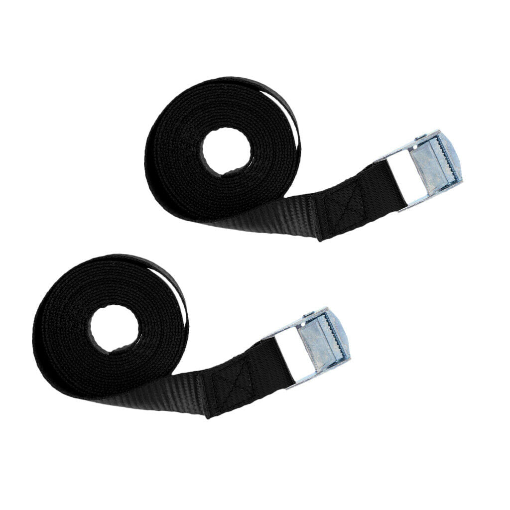 2x Black 5m 25mm Heavy Duty Cam Buckle Tie Down Strap - Cargo Trailer Kayak
