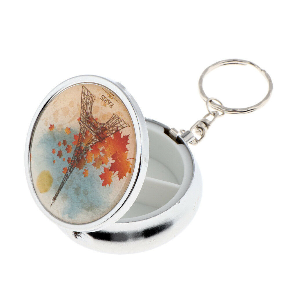 Keychain Small 3 Compartments Medicine Storage Case, Makeup Cosmetics Pressed