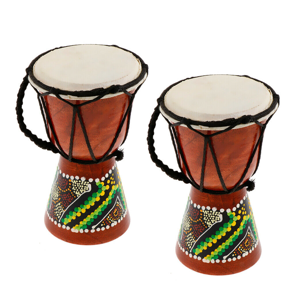 2 x Professional African Djembe Drum Painting Wooden Musical Instrument