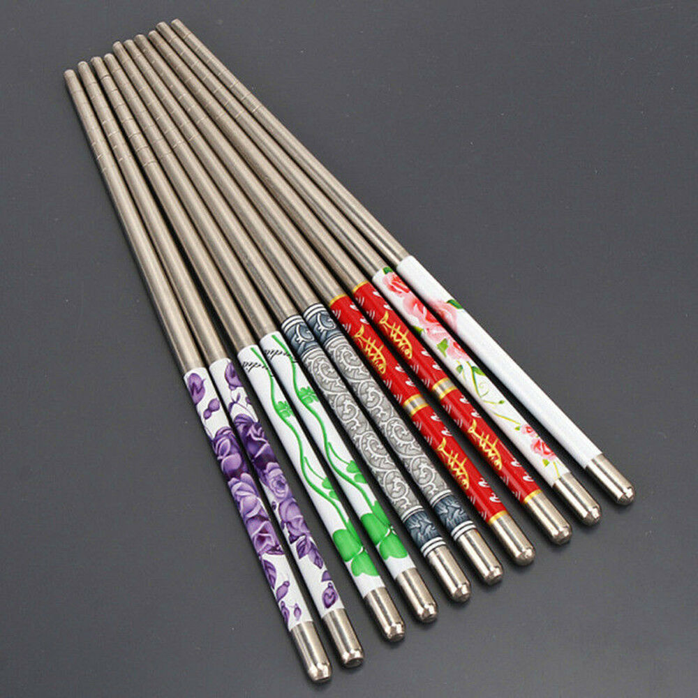 5Pairs Stainless Steel Chopsticks Chop Sticks Beautiful Gift Set Assorted Home