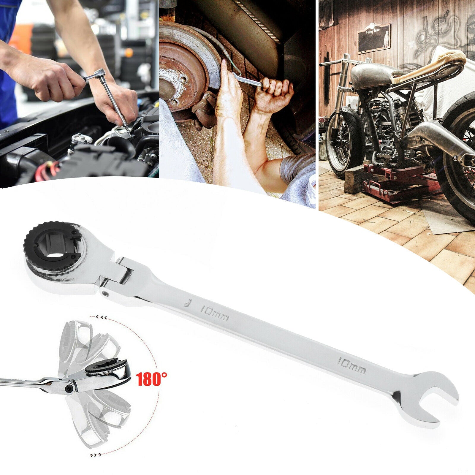 Metric Tubing Ratchet Wrench Horn 72 Tooth Durable Steel Open End 10mm
