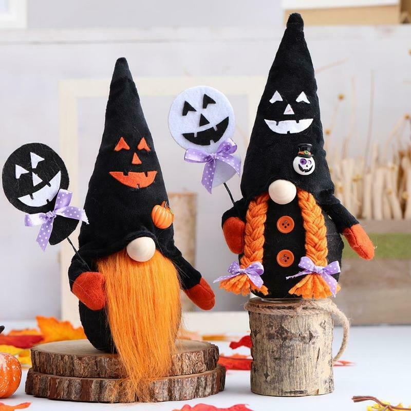 Set of 2 Halloween Gnomes Plush Decor Handmade Swedish Tomte Gnome Scandinavian
