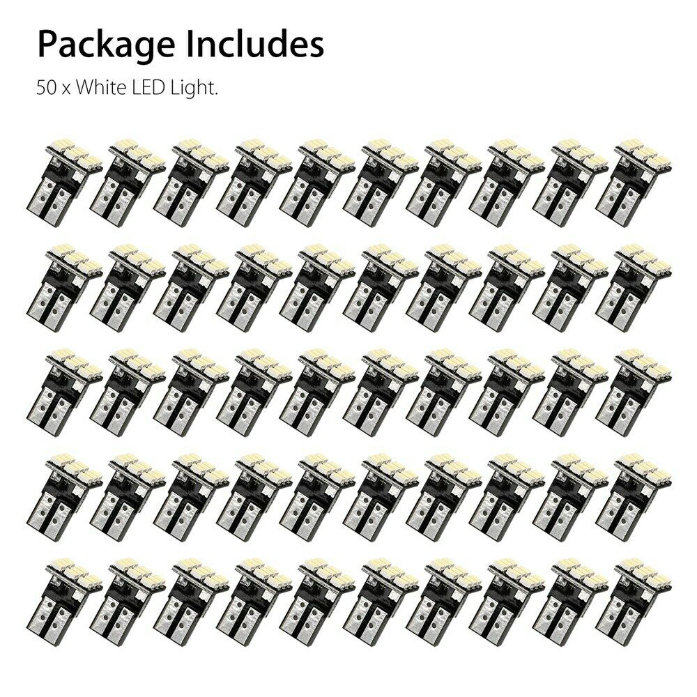50 PCS Wedge 9-SMD Super White T10 Interior LED Light bulbs W5W 194 168 2825 158