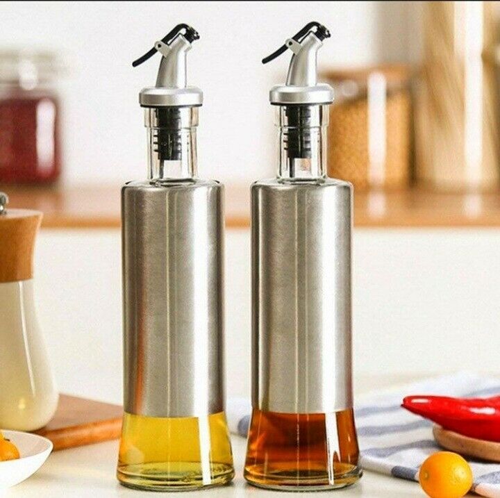 500ml Stainless Steel Oil Dispenser Olive Vinegar Glass Bottle Kitchen Tool Easy