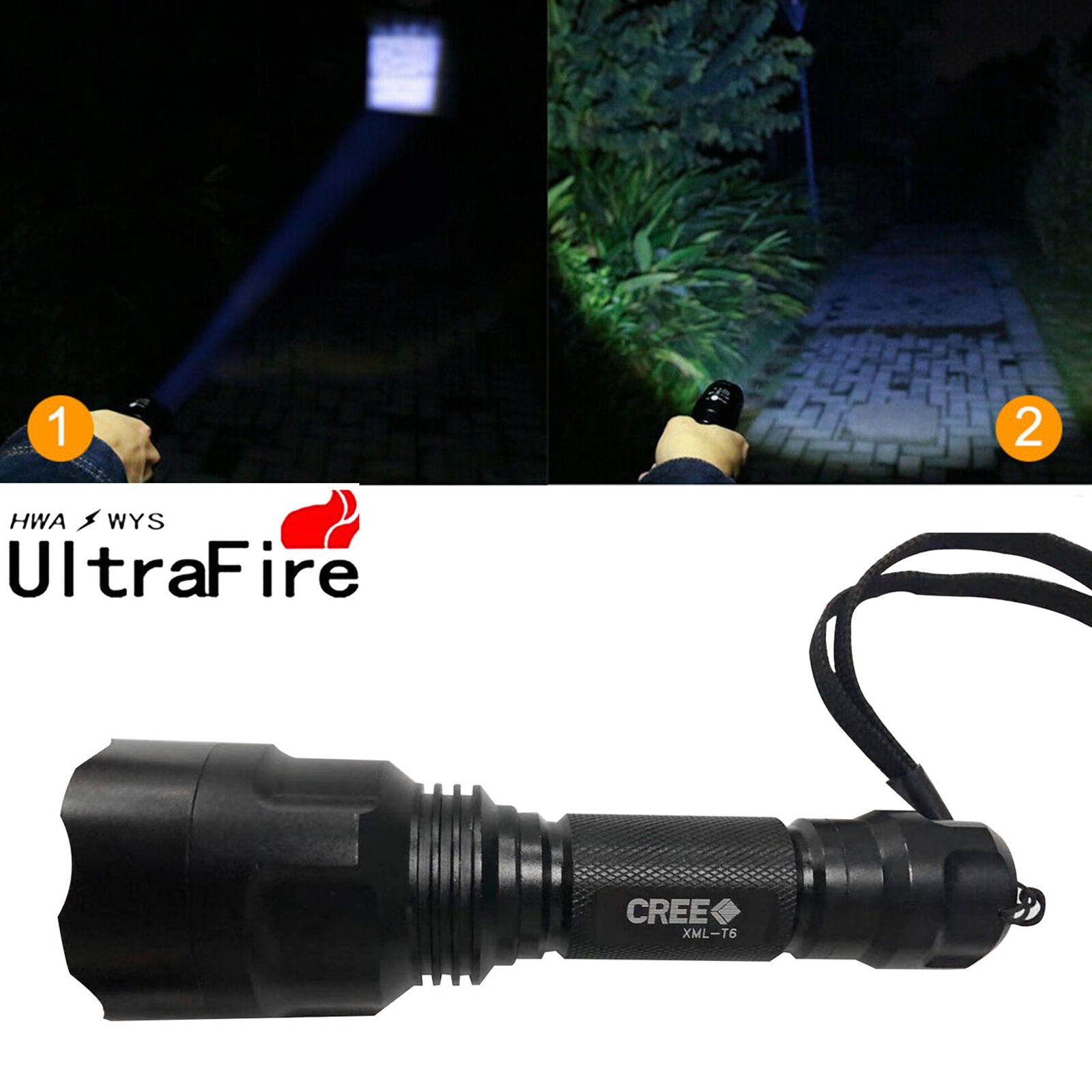 90000LM Super Bright T6 LED 5 Modes Zoomable Portable Camping Flashlight Torch