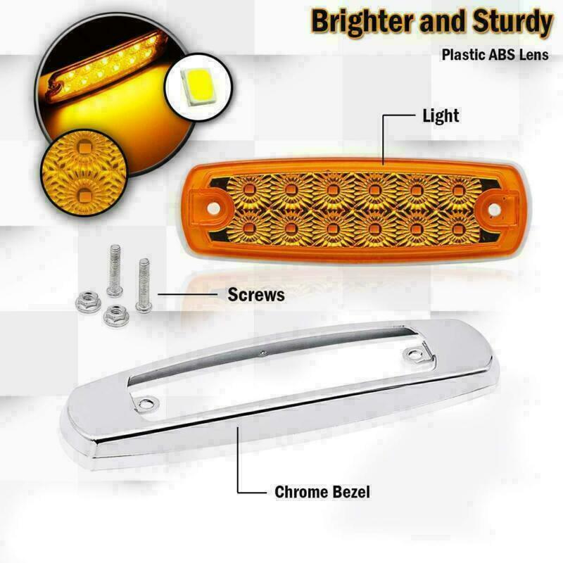 20X 12V 6.15" Side Clearance Marker 12 LED Amber Truck Trailer Camper Chrome