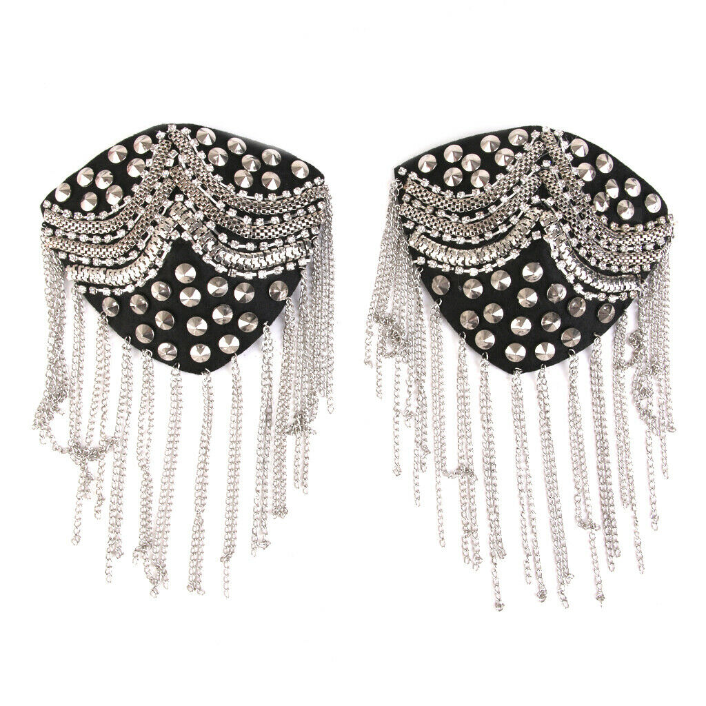 Pair of Rivet Tassel Epaulette Shoulder Board Mark Brooch Costume Gothic Punk