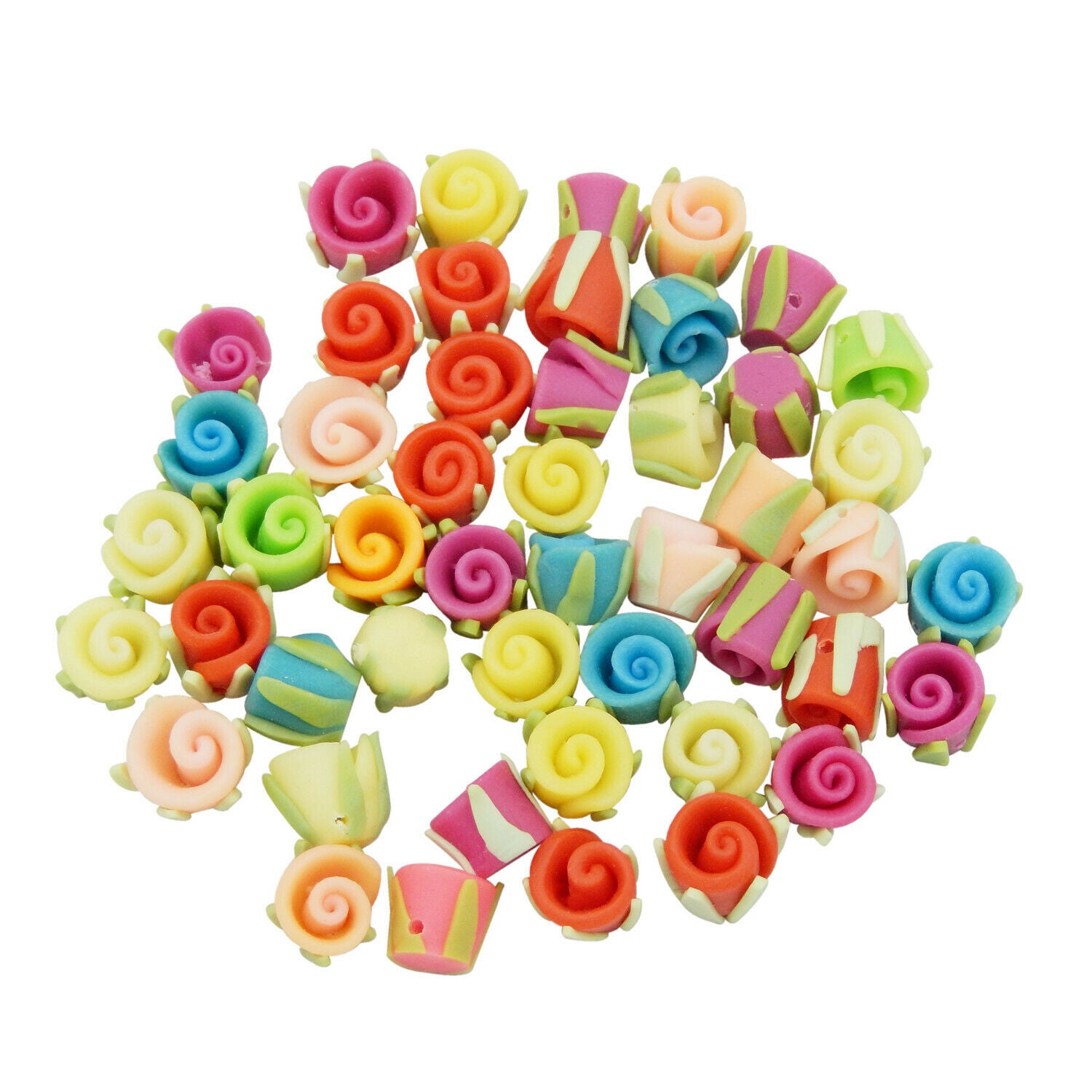 20 PCS Assorted Polymer Clay Rose Flower Loose Spacer Bead Bracelet Craft 8*10mm