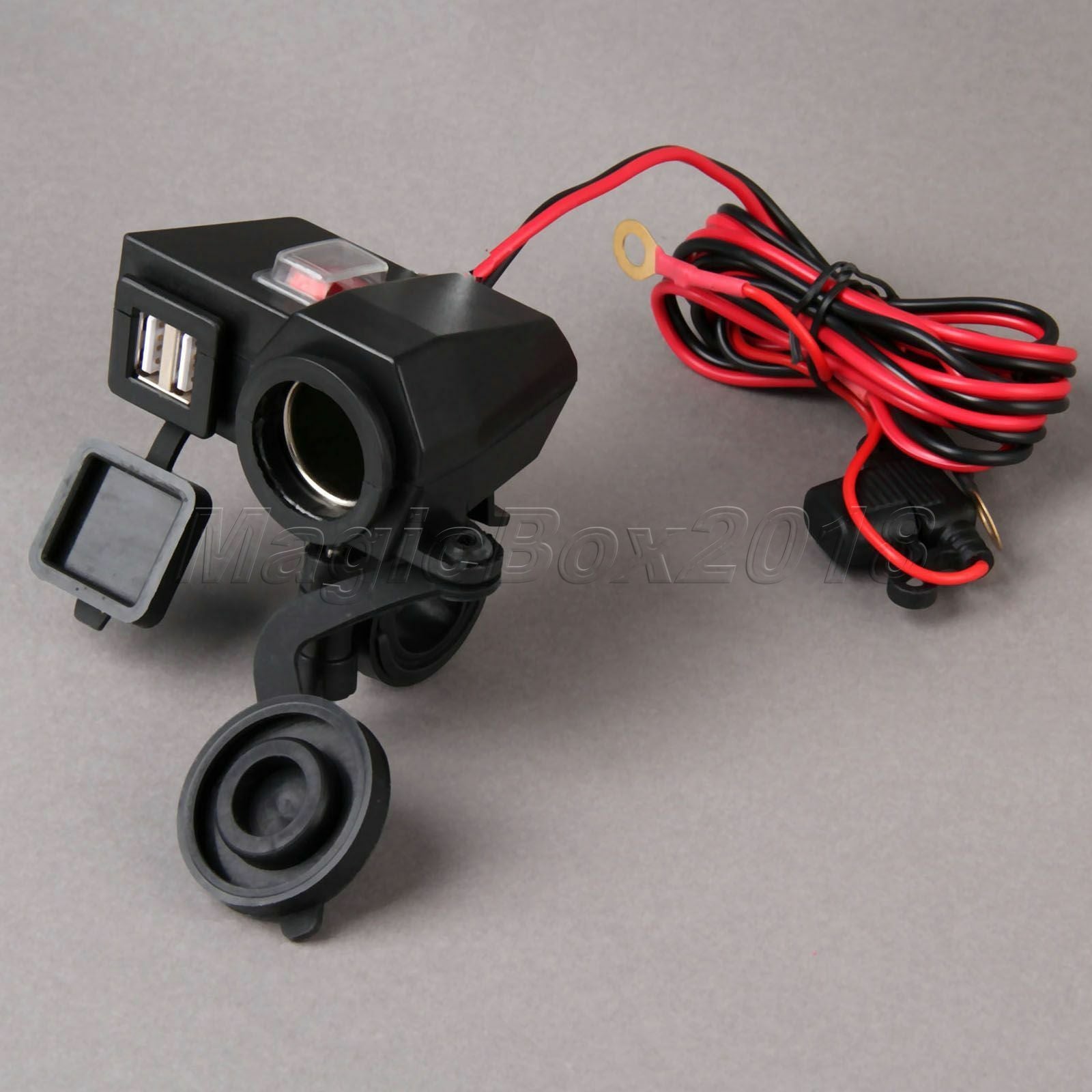 1x Waterproof Motorcycle 5V Dual USB Ports Handlebar Clamp Power Charger Adapter