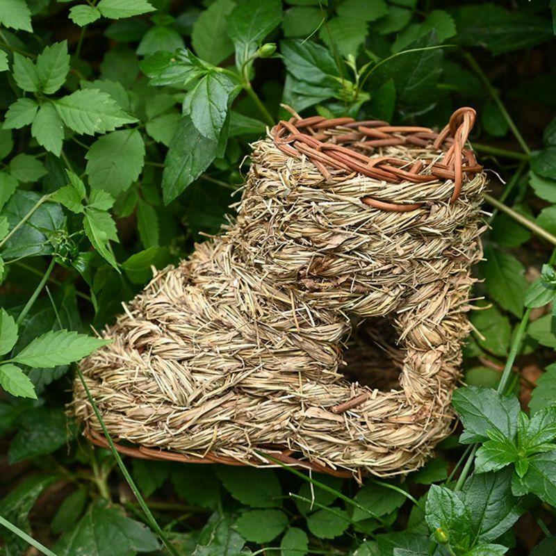 Bird Nest Grass Bird Hut Cage Outdoor Hanging Canaries Nest Hideaway for Finch