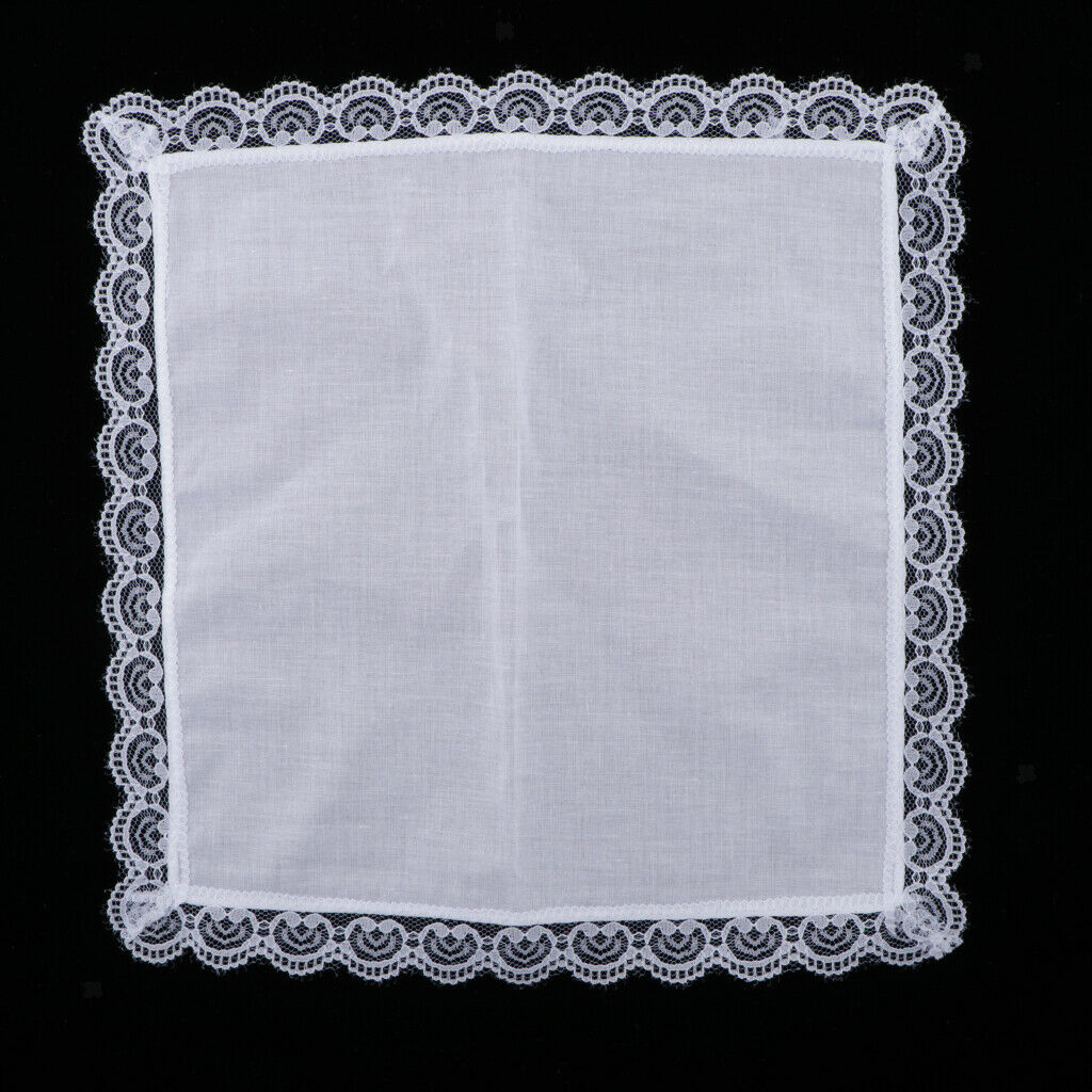 5 Pieces Ladies White Hankies Party Wedding Handkerchiefs Lace Cotton Hanky
