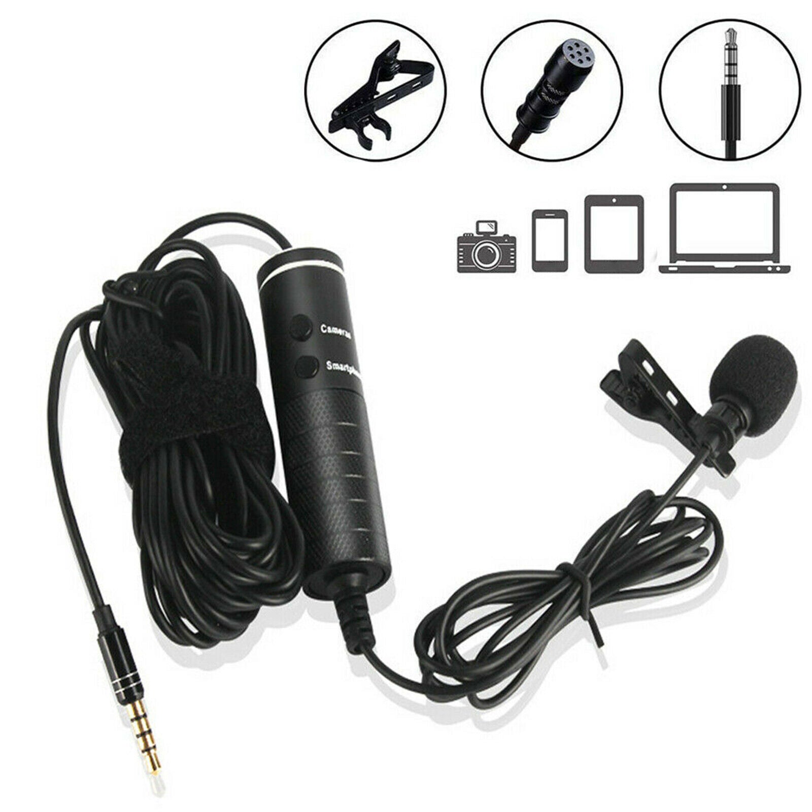 Wireless UHF Lapel Mic 3.5mm   Plug Podcast Condenser Lavalier Microphone