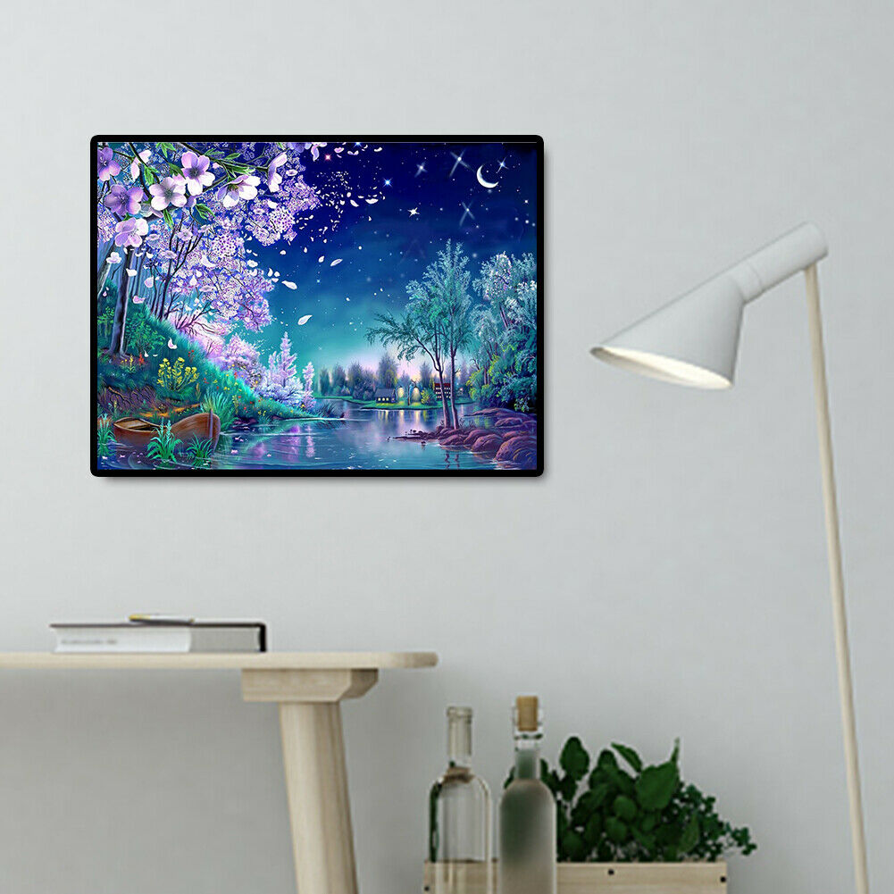 Diamond Painting Cherry Blossom Night Scene Full Square Rhinestone Picture @