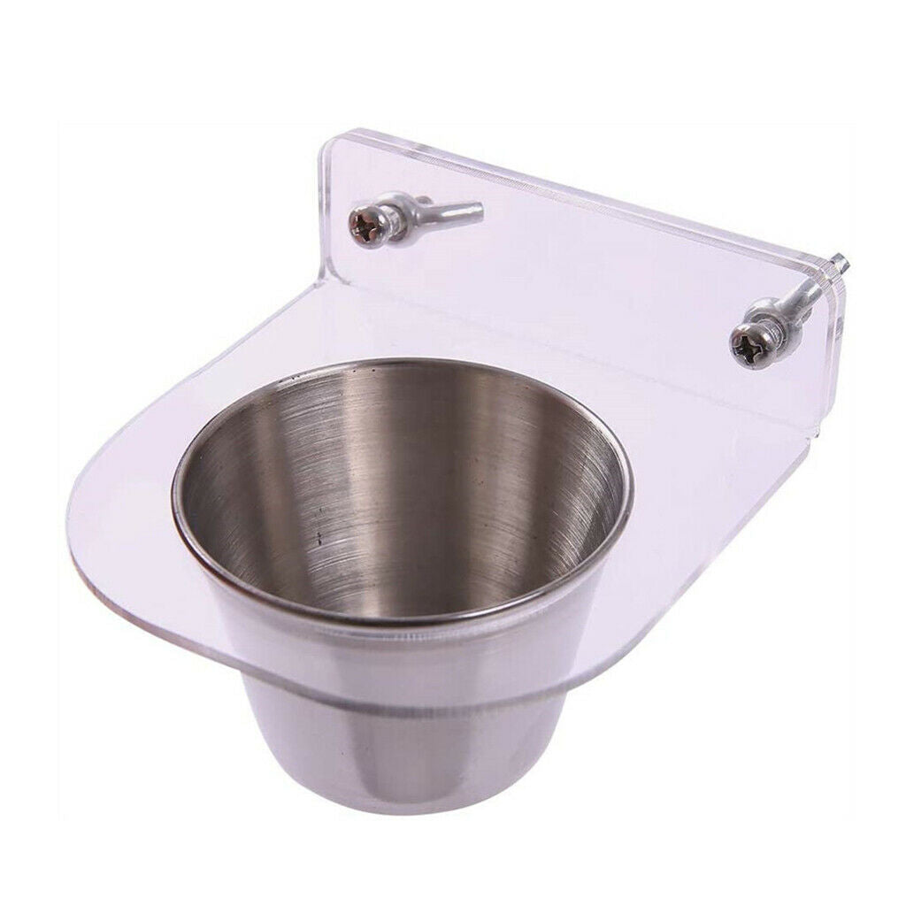 2x Bird Acrylic Feeding Cup Cage Clamp Puppy Cat Coop Feeder Hanging Brackets