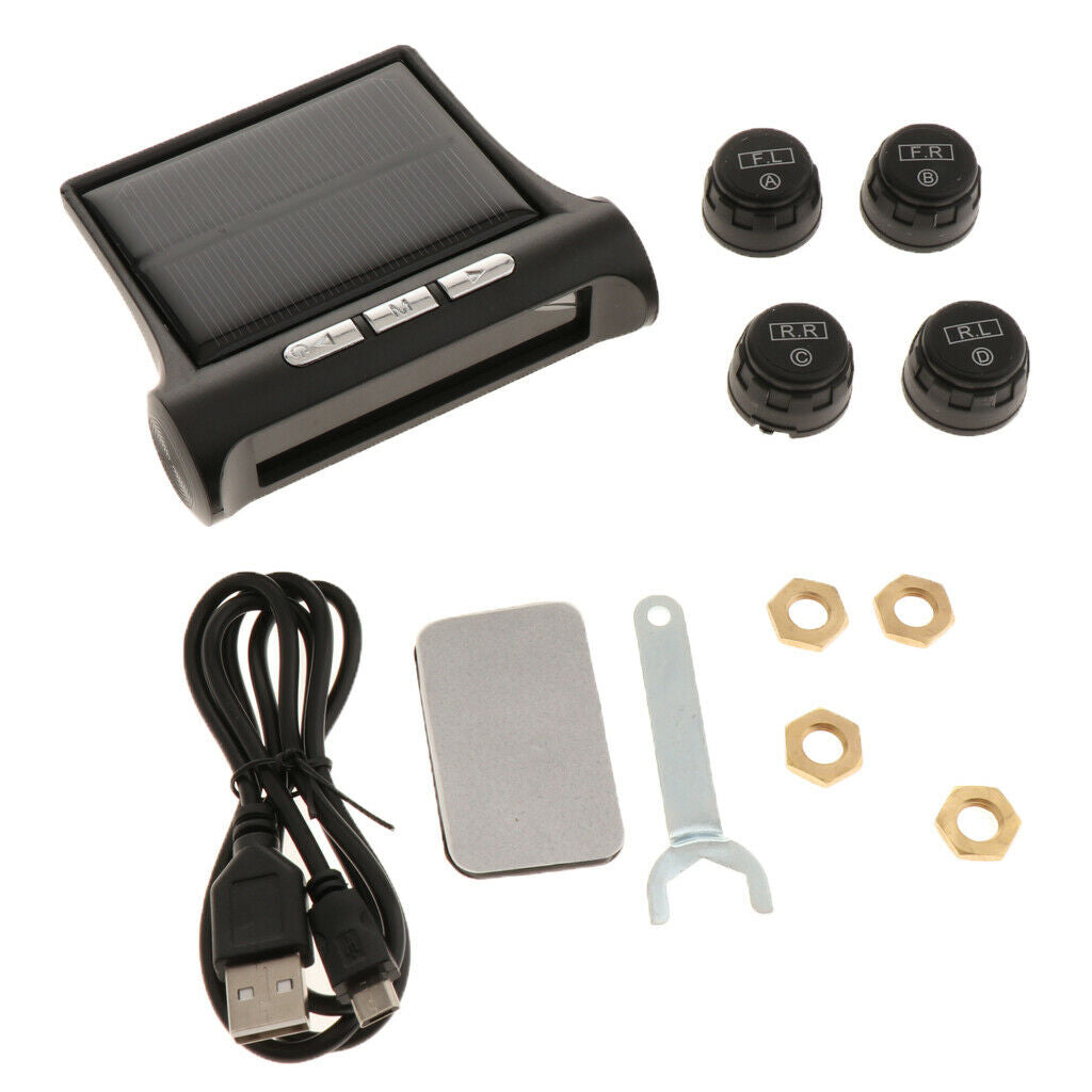 Solar Power Tire Pressure Monitoring System Automatic Alarm LCD Display