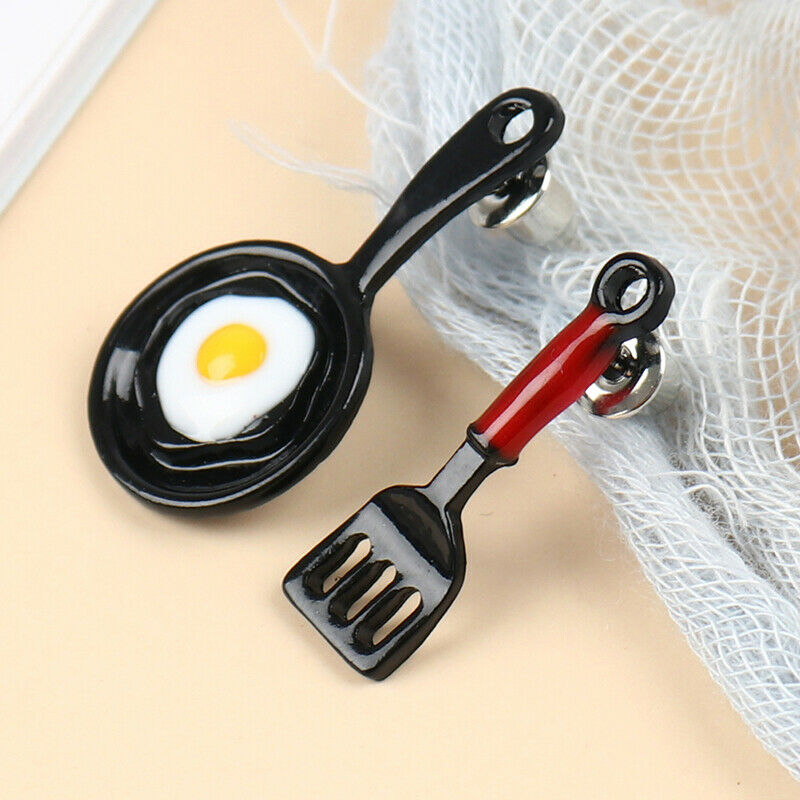 1 Pair Fashion Dissymmetry Small Shovel Fried Egg Earrings Cute Earrin.l8