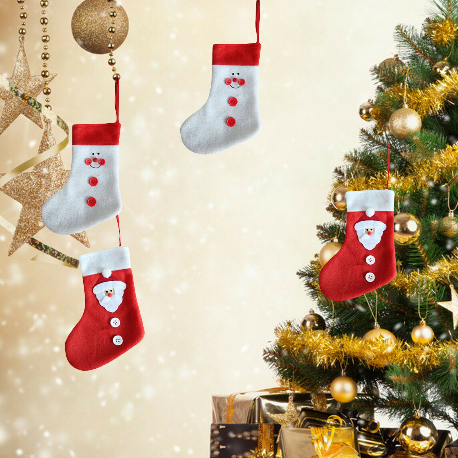 4pcs Christmas Stockings Christmas Tree Hanging Decoration Candy Gift Bag