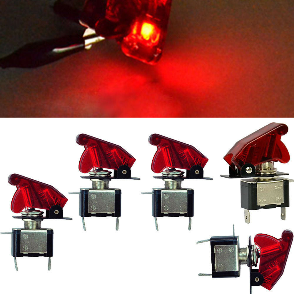 5Pcs 12V 20A Red Cover LED Rocker Toggle Switch SPST ON/OFF Car Truck Boat 2Pin