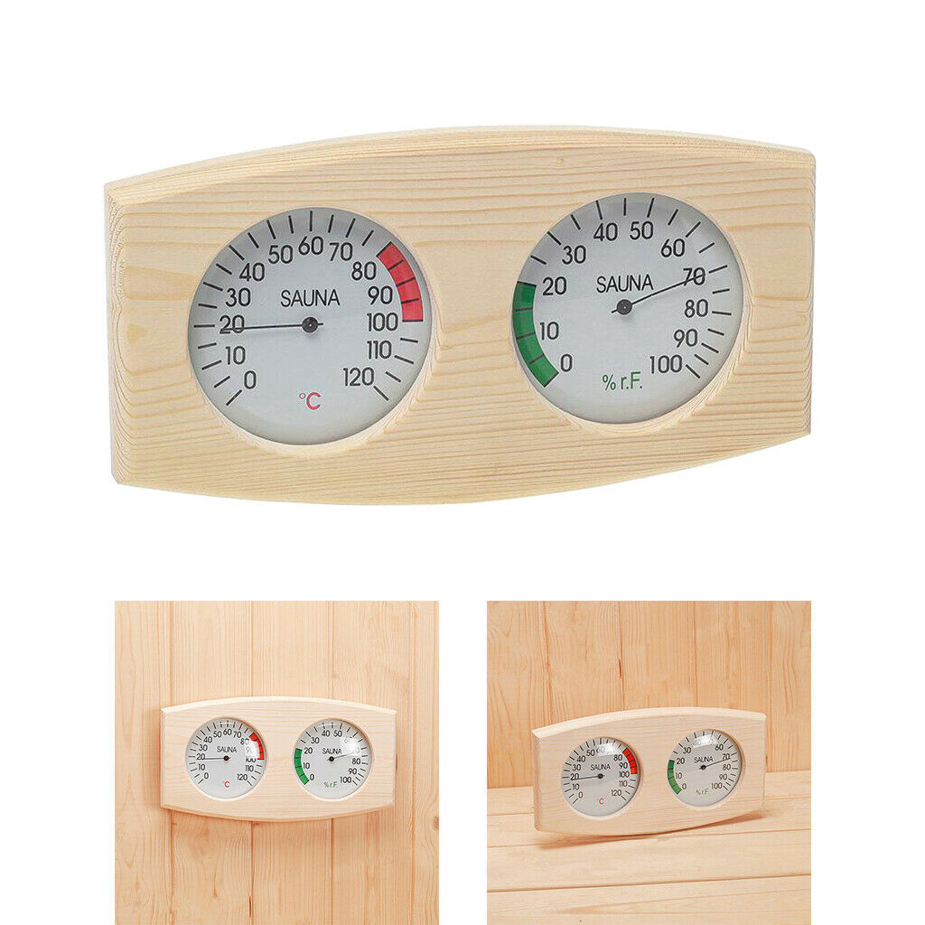 1x Pine Wood Sauna Thermometer Hygrometer Digital 2-in1 Sauna Room Equipment