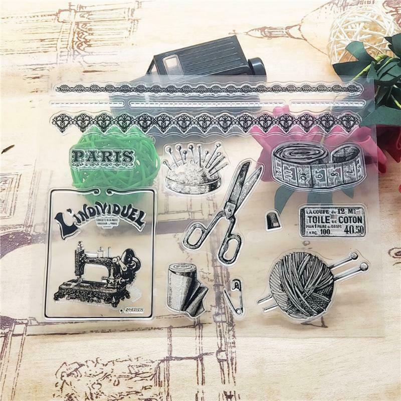 Sewing Scissors Silicone Clear Seal Stamp DIY Scrapbooking Embossing Photo Album